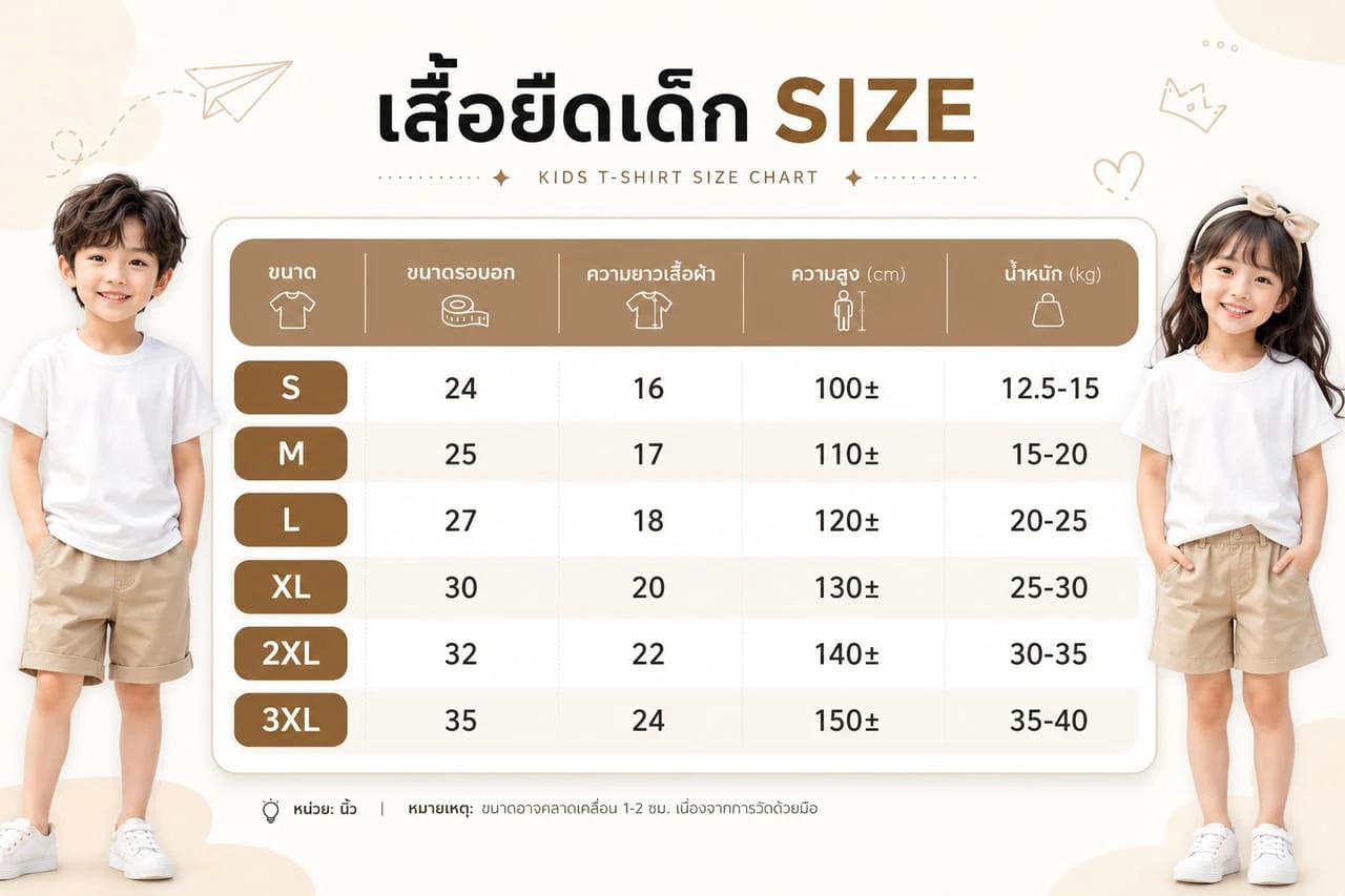 180G 儿童短袖套装尺码图